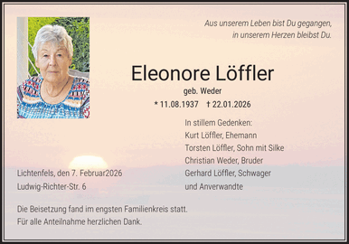 Aus unserem Leben bist Du gegangen