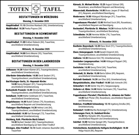 BESTATTUNGEN IN WÜRZBURG Dienstag