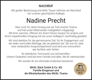 NACHRUF Mit gro&szlig;er Best&uuml;rzung und tiefer Trauer nehmen wir Abschied von