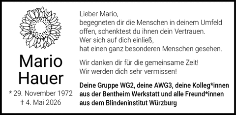 Mario Hauer Lieber Mario