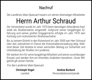 Nachruf Der Landkreis Main-Spessart trauert um seinen ehemaligen Mitarbeiter