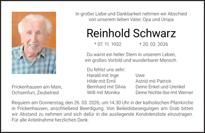 In gro&szlig;er Liebe und Dankbarkeit nehmen wir Abschied von unserem lieben Vater