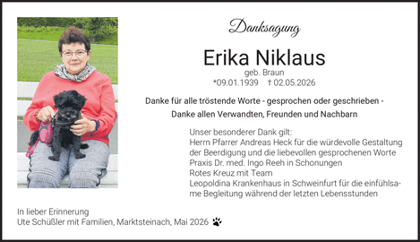 Danksagung Erika Niklaus geb