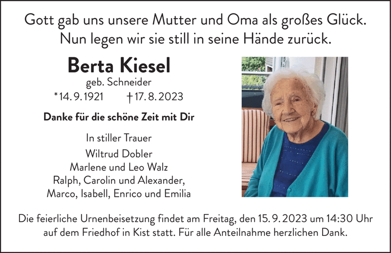 Gott gab uns unsere Mutter und Oma als großes Glück