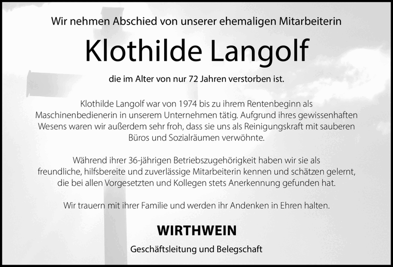 Wir nehmen Abschied von unserer ehemaligen Mitarbeiterin Klothilde