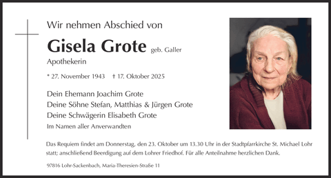 Wir nehmen Abschied von Gisela Grote geb