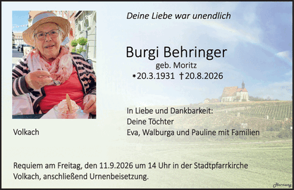 Deine Liebe war unendlich Burgi Behringer * Volkach geb