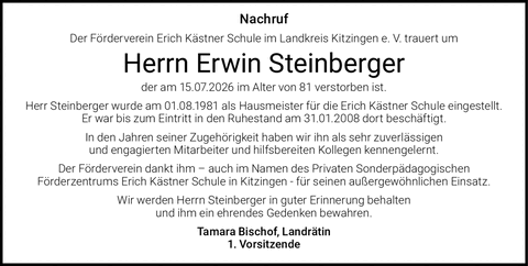 Nachruf Der F&ouml;rderverein Erich K&auml;stner Schule im Landkreis Kitzingen e