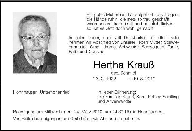 Ein gutes Mutterherz hat aufgehört zu schlagen