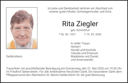 In Liebe und Dankbarkeit nehmen wir Abschied von unserer guten Mutter