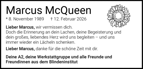 Marcus McQueen * 8. November 1989 ? 12