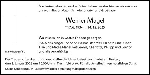 Nach einem langen und erf&uuml;llten Leben verabschieden wir uns von unserem lieben