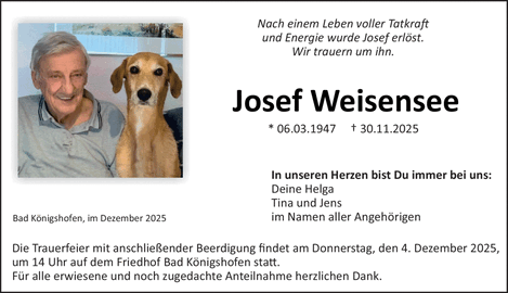 Nach einem Leben voller Tatkra und Energie wurde Josef erlöst