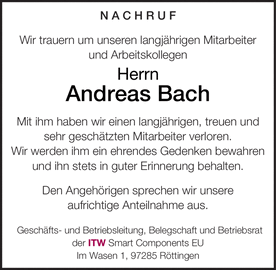 NACHRUF Wir trauern um unseren langj&auml;hrigen Mitarbeiter und Arbeitskollegen