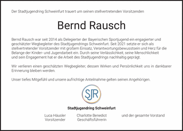 Der Stadtjugendring Schweinfurt trauert um seinen stellvertretenden