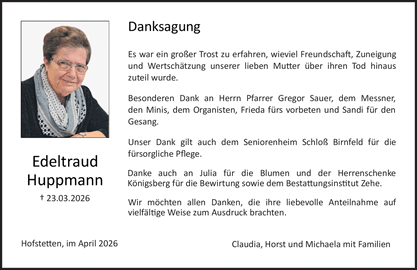 Danksagung Es war ein gro&szlig;er Trost zu erfahren