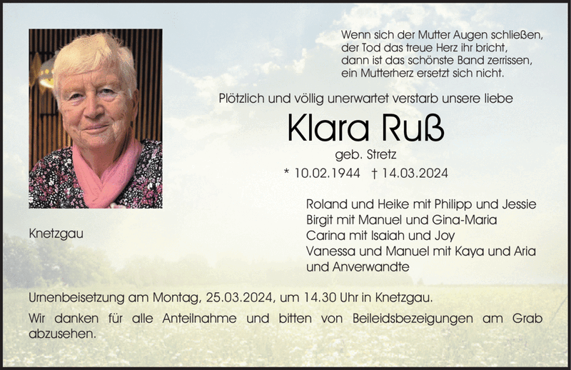 Wenn sich der Mutter Augen schließen