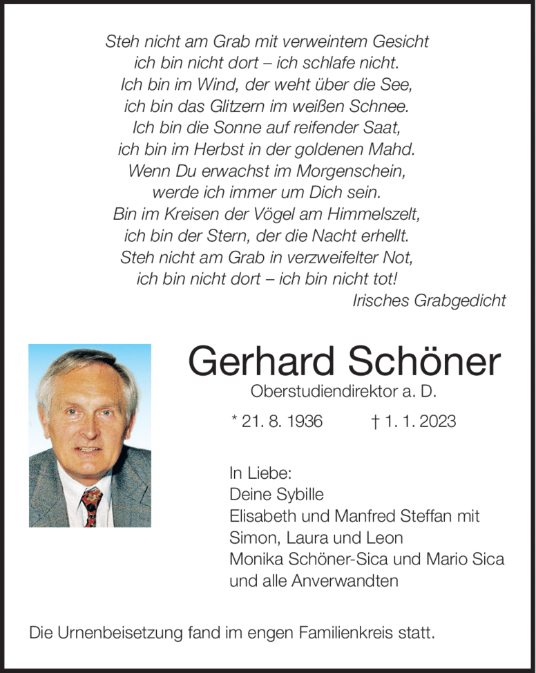 Steh nicht am Grab mit verweintem Gesicht ich bin nicht dort ? ich schlafe