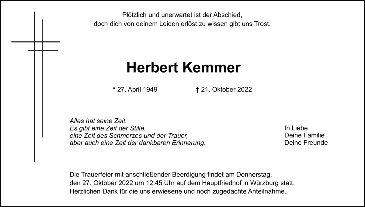 Plötzlich und unerwartet ist der Abschied