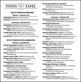 BESTATTUNGEN IN W&Uuml;RZBURG Mittwoch