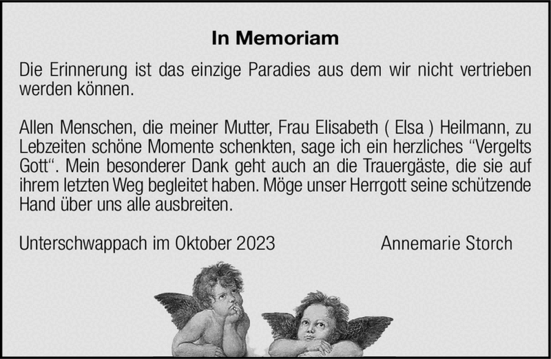 In Memoriam Die Erinnerung ist das einzige Paradies aus dem wir nicht