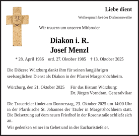 Liebe dient Weihespruch bei der Diakonenweihe Wir trauern um unseren Mitbruder
