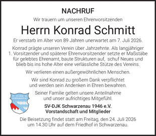 NACHRUF Wir trauern um unseren Ehrenvorsitzenden Herrn Konrad Schmitt Er