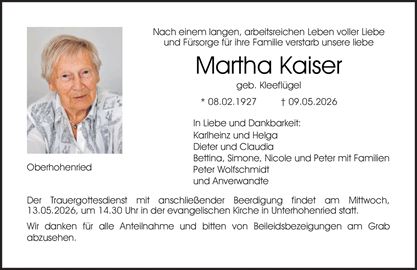 Nach einem langen, arbeitsreichen Leben voller Liebe und F&uuml;rsorge f&uuml;r ihre