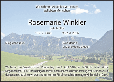 Wir nehmen Abschied von einem geliebten Menschen Rosemarie Winkler geb