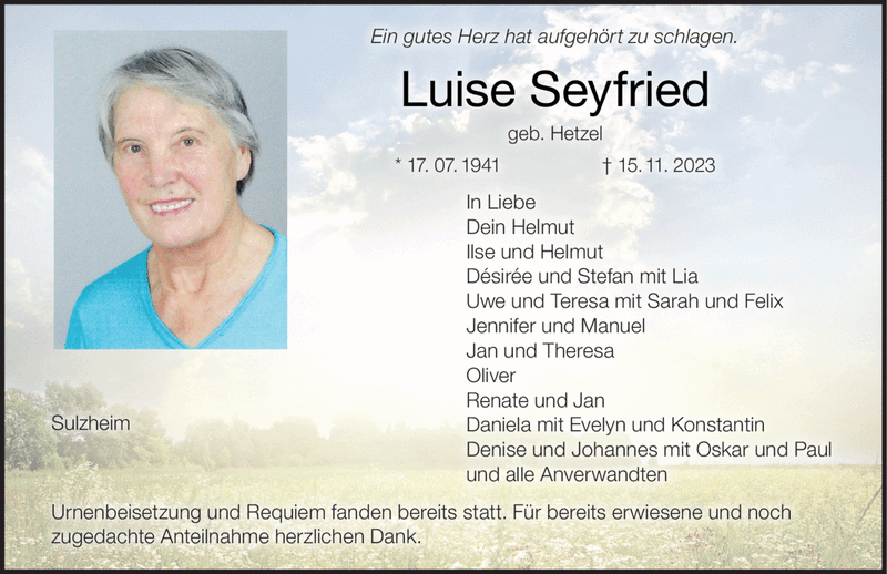 Ein gutes Herz hat aufgehört zu schlagen