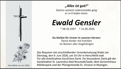 ?Alles ist gut!? Getreu seinem Lebensmo o ging er in Frieden heim