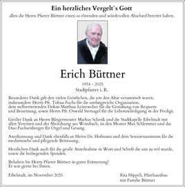 Ein herzliches Vergelts Gott allen die Herrn Pfarrer Büttner einen so ehrenden