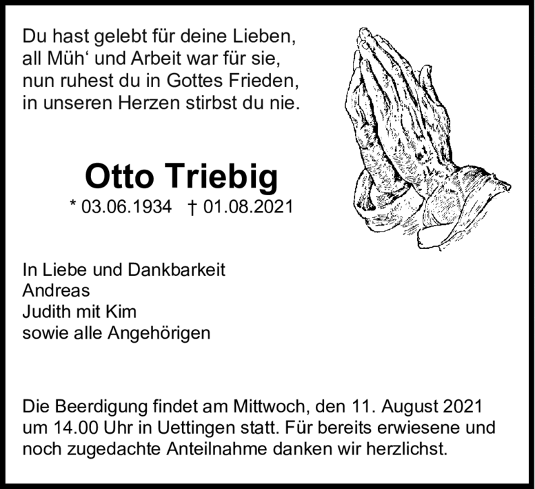 Du hast gelebt für deine Lieben