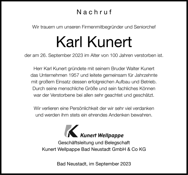 Nachruf Wir trauern um unseren Firmenmitbegründer und Seniorchef Karl ...