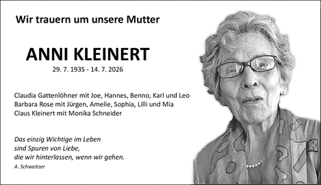 Wir trauern um unsere Mutter ANNI KLEINERT 29