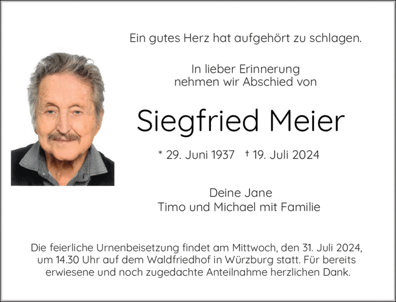 Ein gutes Herz hat aufgehört zu schlagen