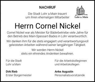NACHRUF Die Stadt Lohr a