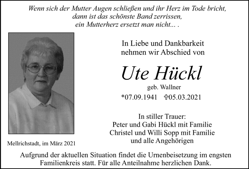 Wenn sich der Mutter Augen schließen und ihr Herz im Tode bricht