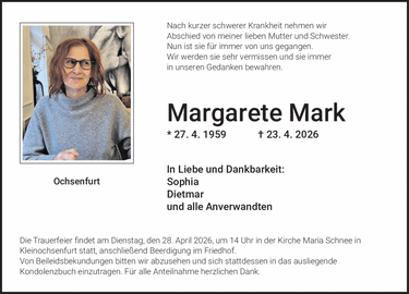 Nach kurzer schwerer Krankheit nehmen wir Abschied von meiner lieben Mutter