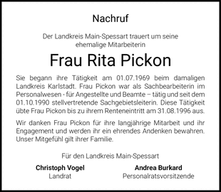 Nachruf Der Landkreis Main-Spessart trauert um seine ehemalige Mitarbeiterin