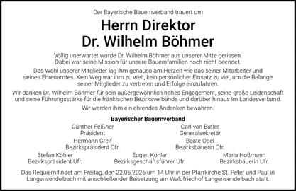 Der Bayerische Bauernverband trauert um Herrn Direktor Dr