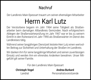 Nachruf Der Landkreis Main-Spessart trauert um seinen ehemaligen Mitarbeiter