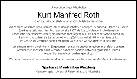 Unser ehemaliger Mitarbeiter Kurt Manfred Roth ist am 22