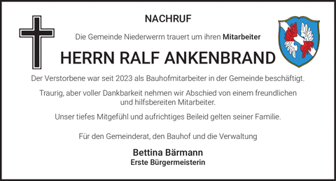 NACHRUF Die Gemeinde Niederwerrn trauert um ihren Mitarbeiter HERRN RALF