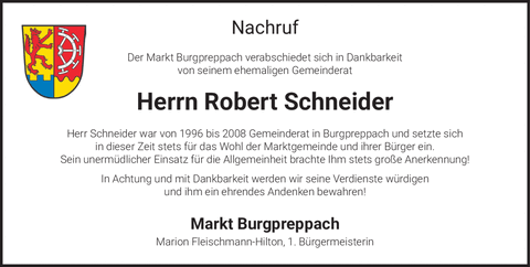 Nachruf Der Markt Burgpreppach verabschiedet sich in Dankbarkeit von seinem