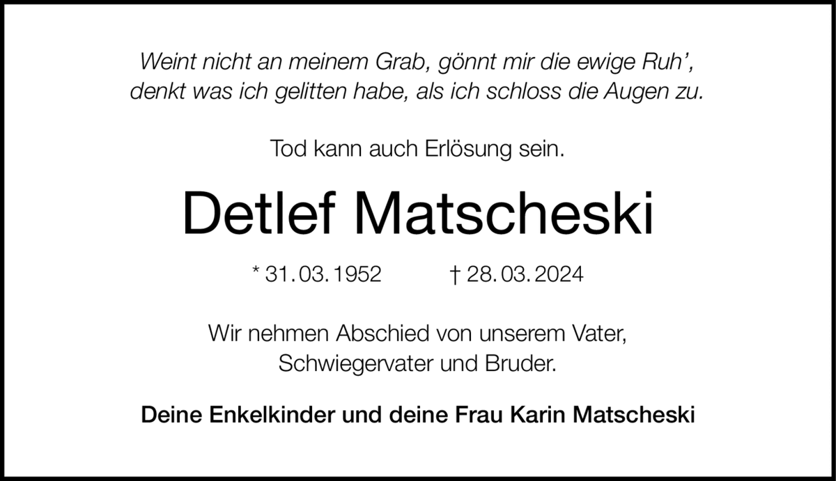 Weint nicht an meinem Grab