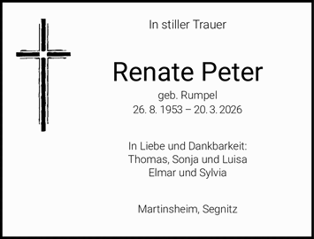 In stiller Trauer Renate Peter geb