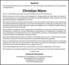 Nachruf Die Gemeinde Oberaurach nimmt Abschied von ihrem ehemaligen