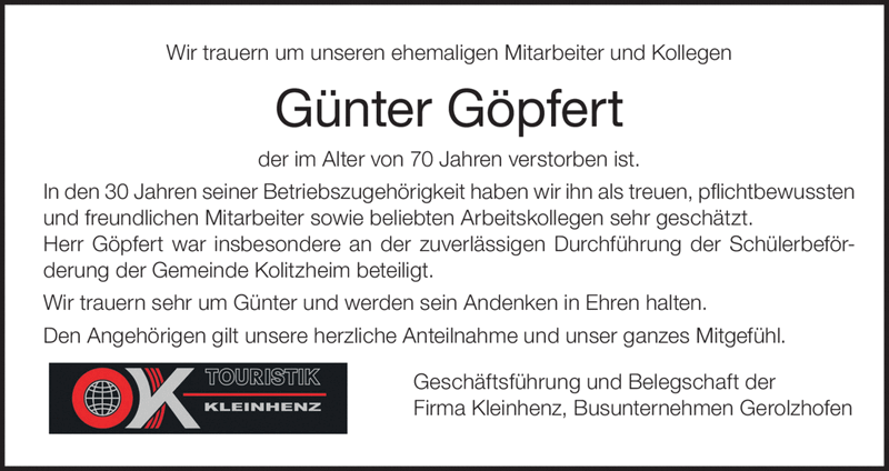 Wir trauern um unseren ehemaligen Mitarbeiter und Kollegen Günter ...