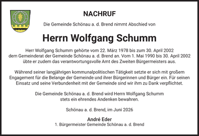 NACHRUF Die Gemeinde Sch&ouml;nau a